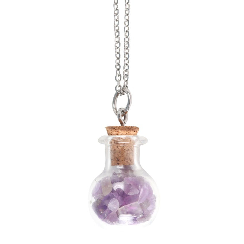 Amethyst Crystal Chip Potion Bottle Necklace