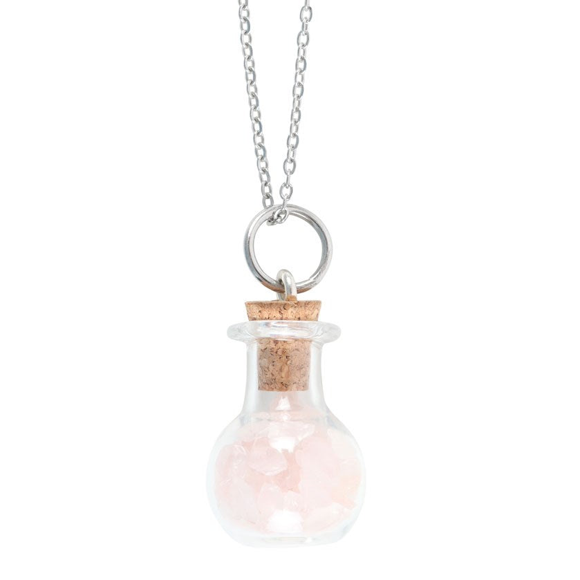 Rose Quartz Crystal Chip Potion Bottle Necklace