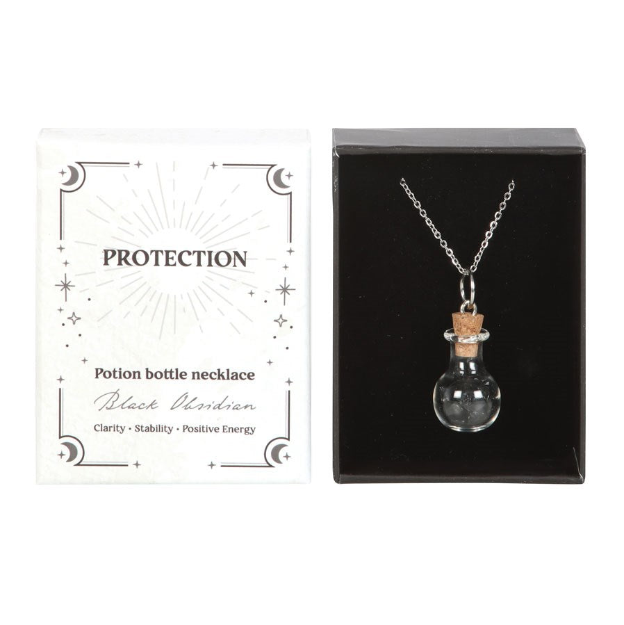 Black Obsidian Crystal Chip Potion Bottle Necklace