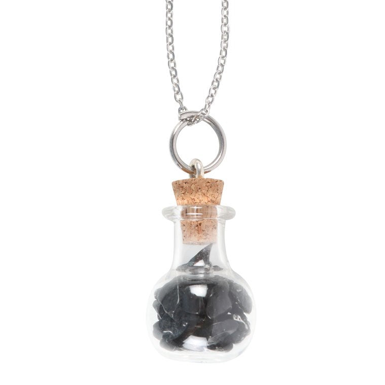 Black Obsidian Crystal Chip Potion Bottle Necklace