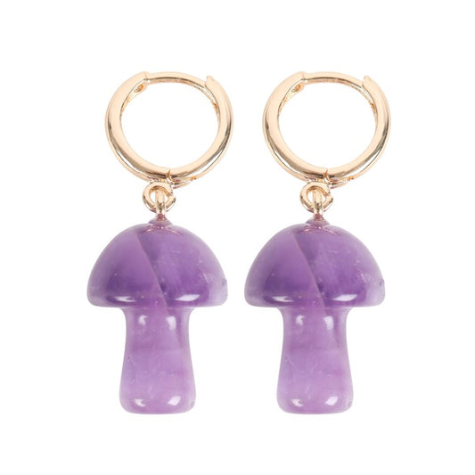 Crystal Amethyst Mushroom Earrings