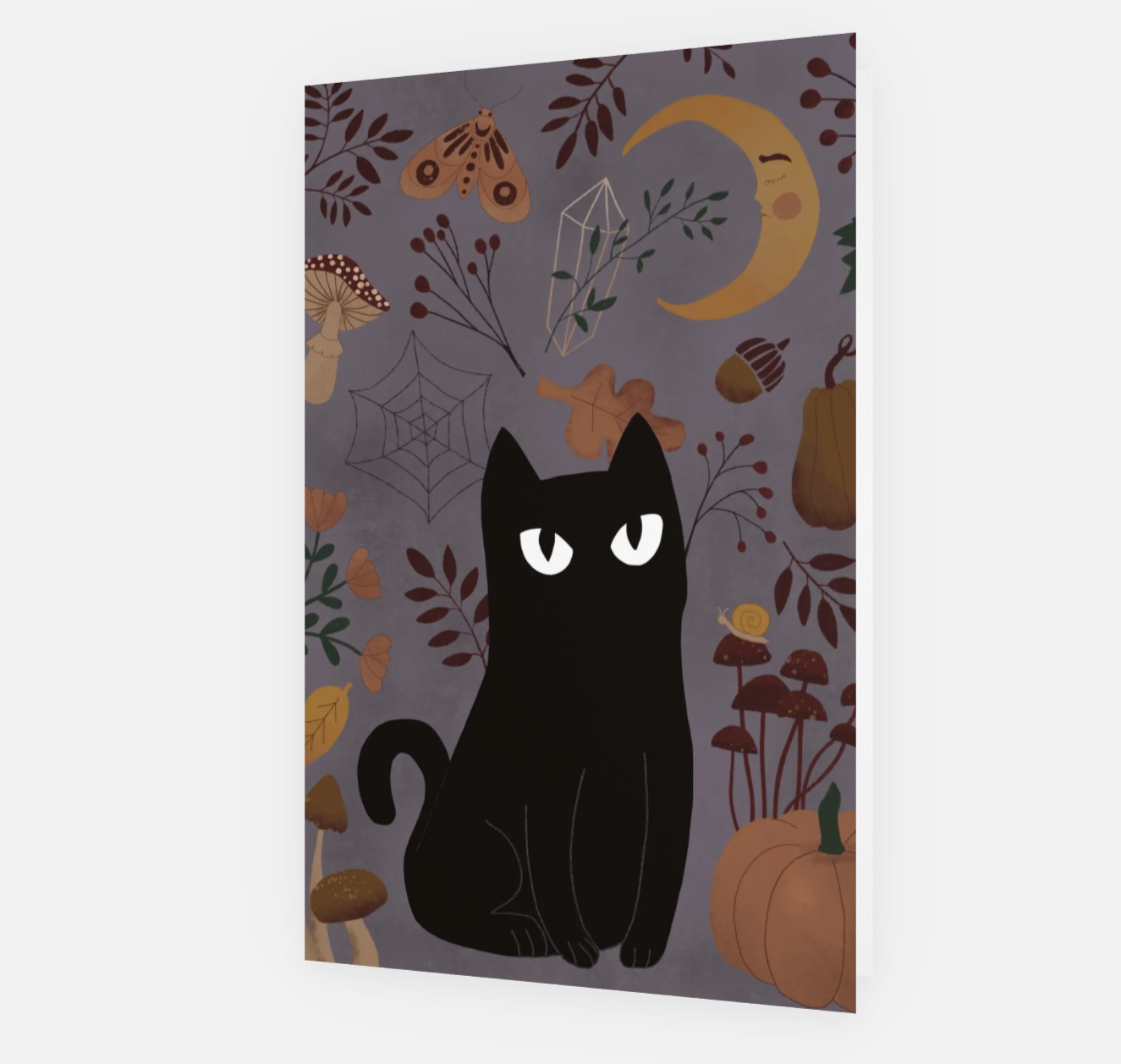 Autumn Black Cat Greetings Card