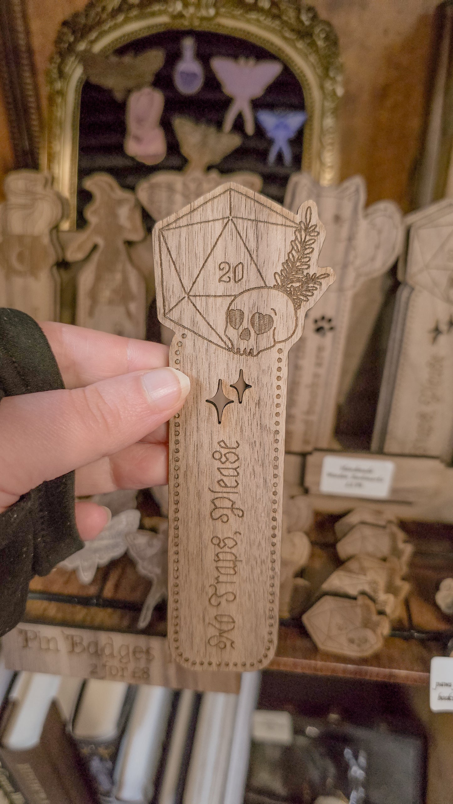 D20 Dice & Skull Wooden Bookmark