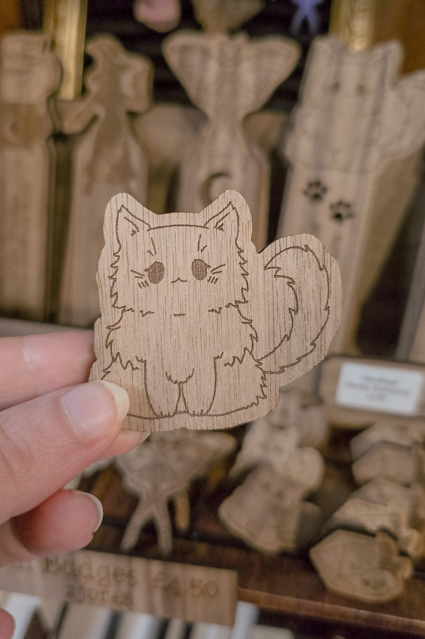 Fluffy Cat Wooden Magnet