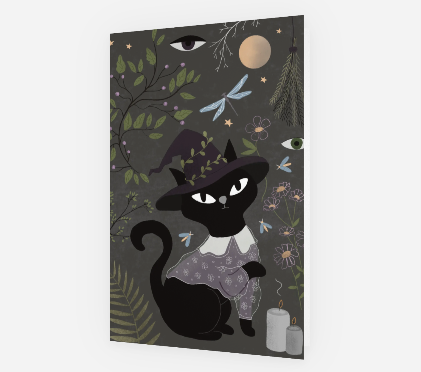 Spring Black Cat Greetings Card