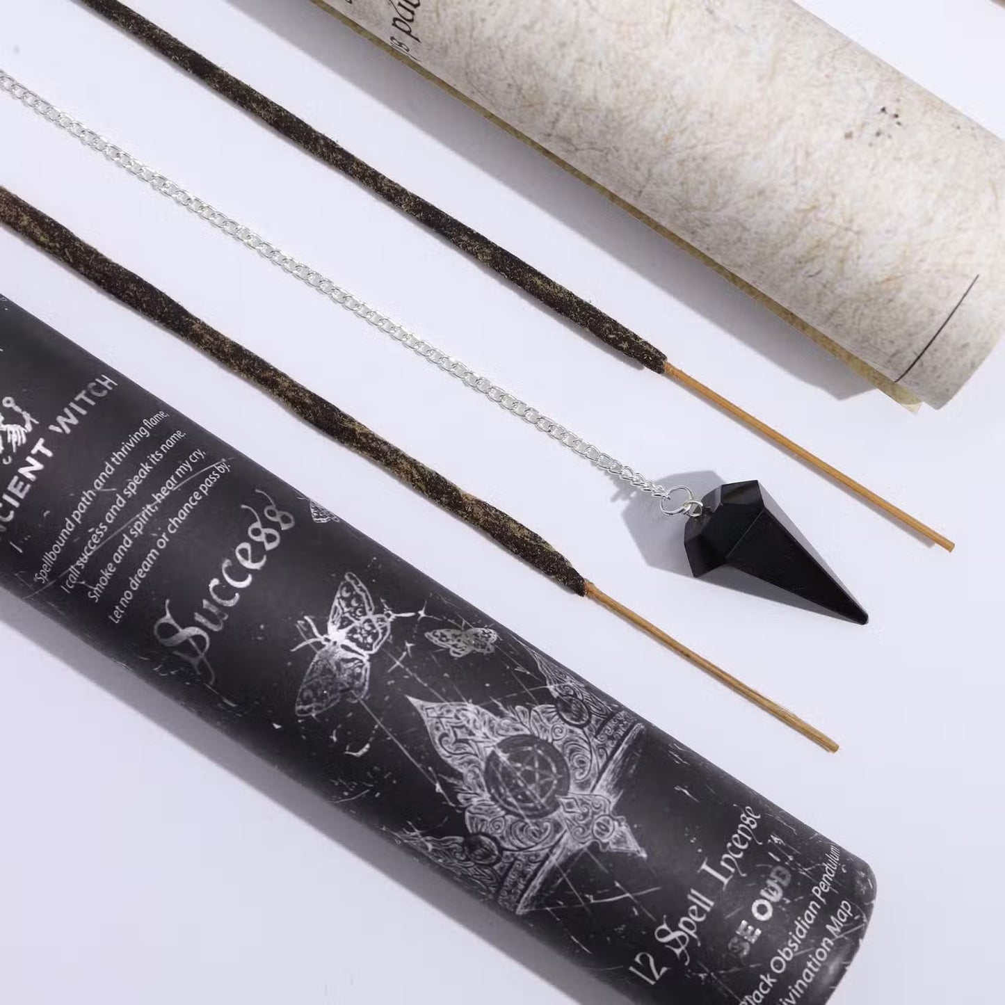 Incense & Divination Set - Success - Obsidian Pendulum