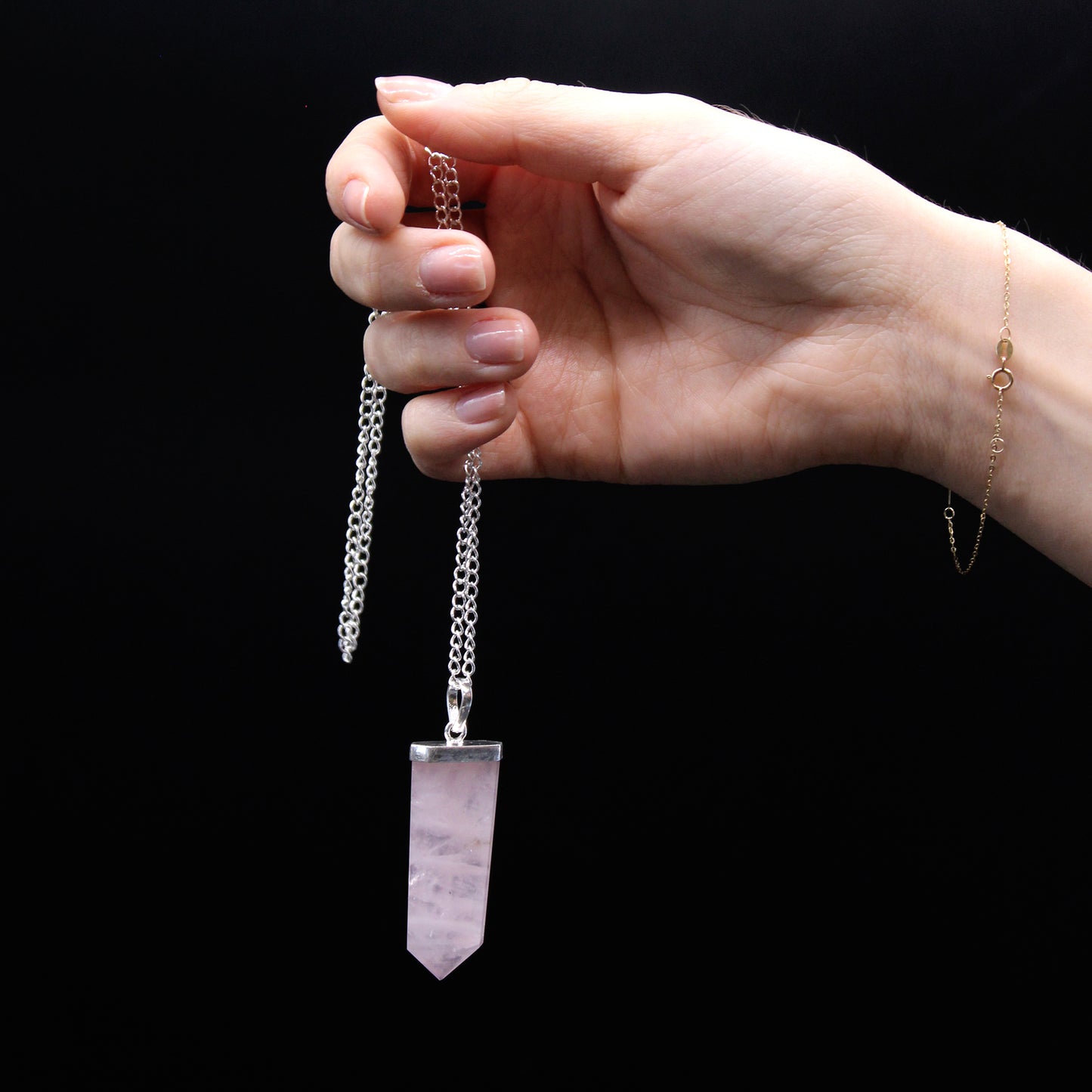 Rose Quartz Crystal Flat Pencil Pendant