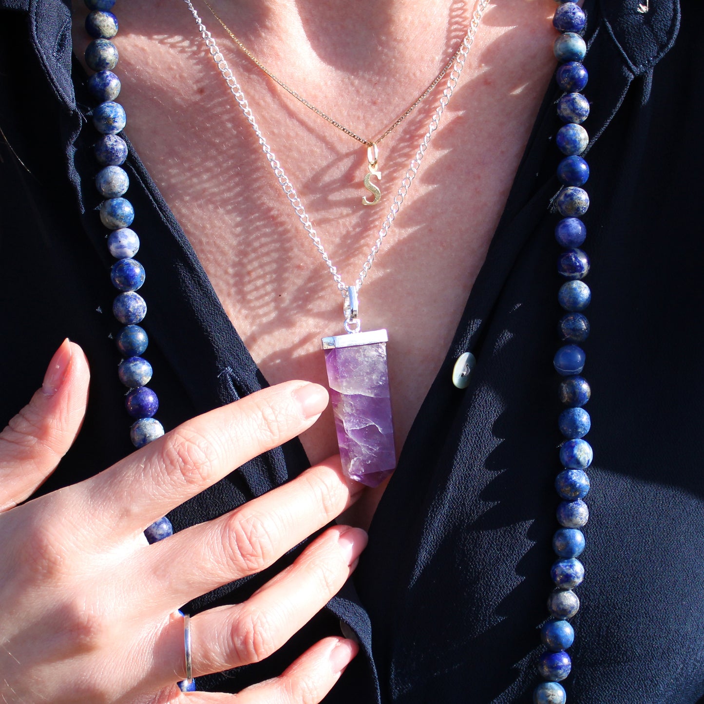 Amethyst Crystal Flat Pencil Pendant