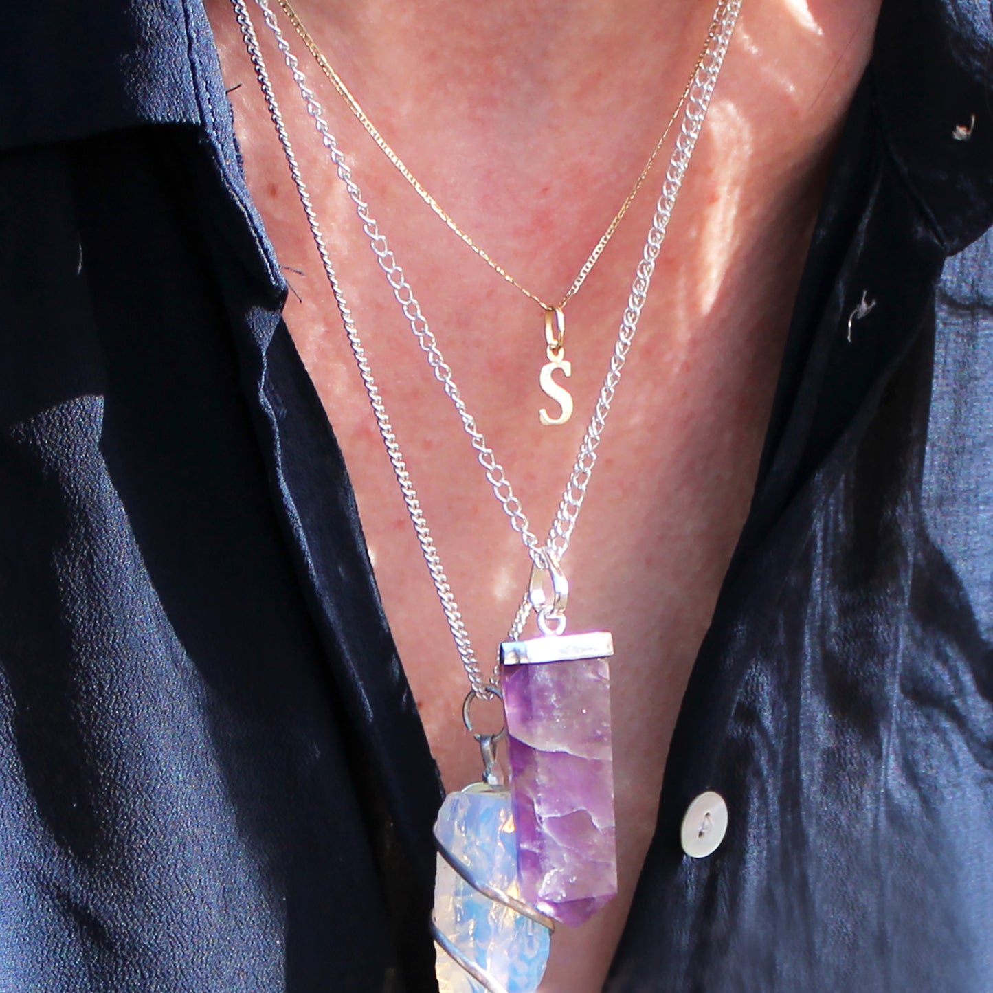 Amethyst Crystal Flat Pencil Pendant