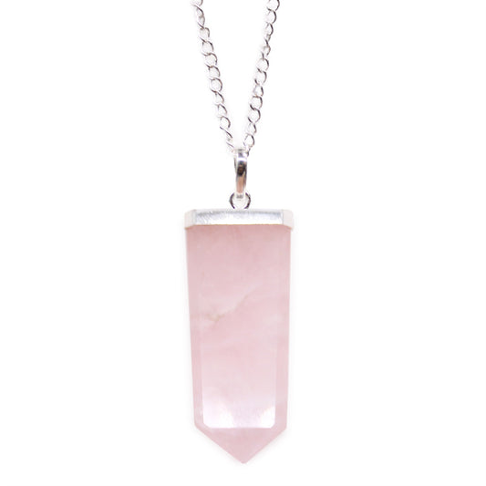 Rose Quartz Crystal Flat Pencil Pendant