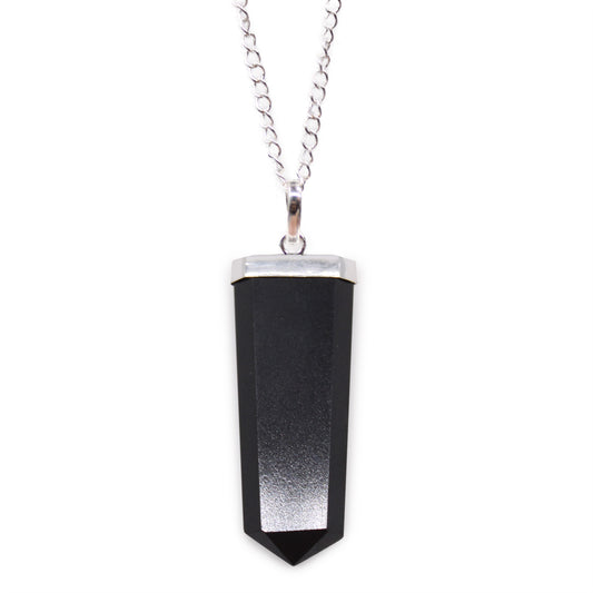 Black Agate Crystal Flat Pencil Pendant