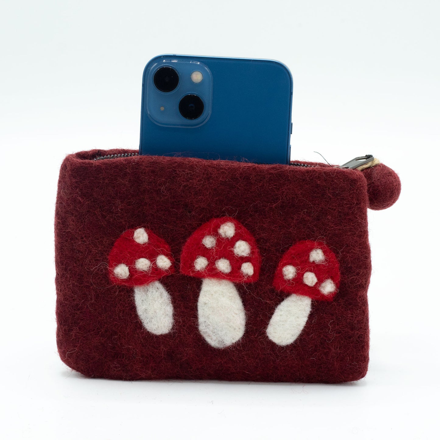 Natural Felt Zipper Pouch - Wild Mushrooms