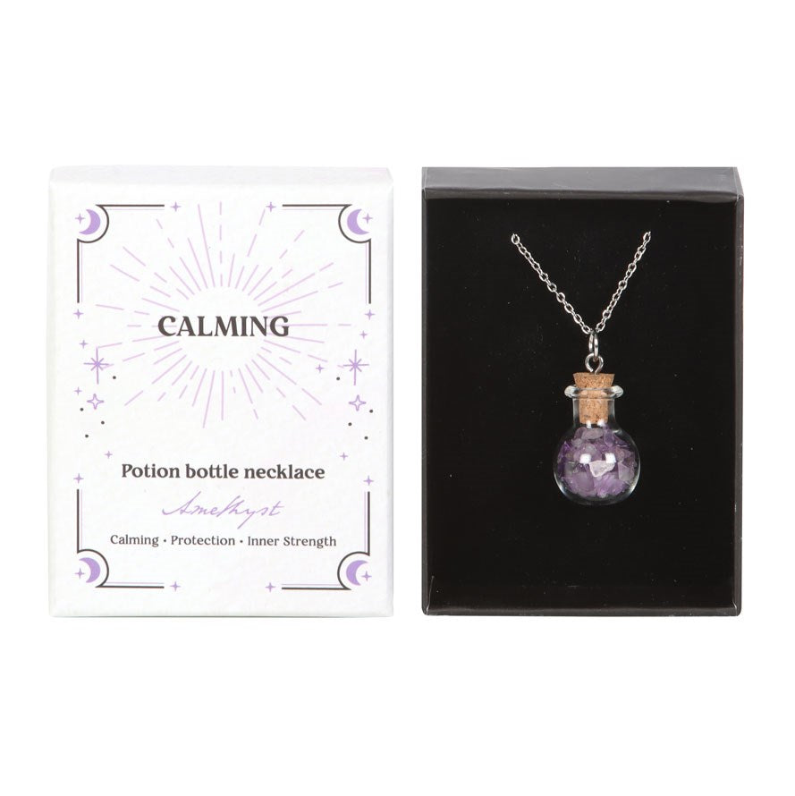 Amethyst Crystal Chip Potion Bottle Necklace