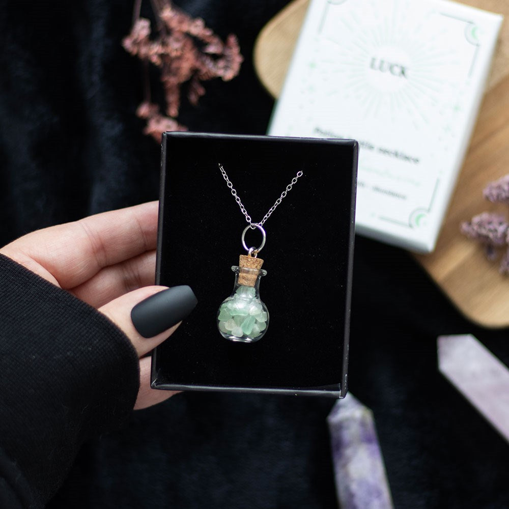 Green Aventurine Crystal Chip Potion Bottle Necklace