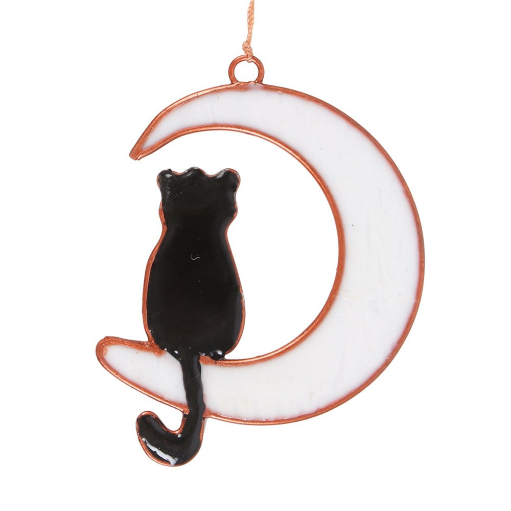Cat on Cresent Moon Suncatcher