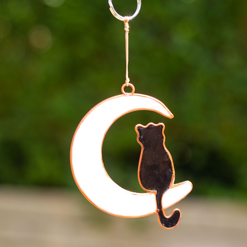 Cat on Cresent Moon Suncatcher