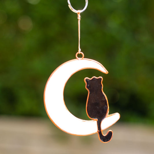 Cat on Cresent Moon Suncatcher