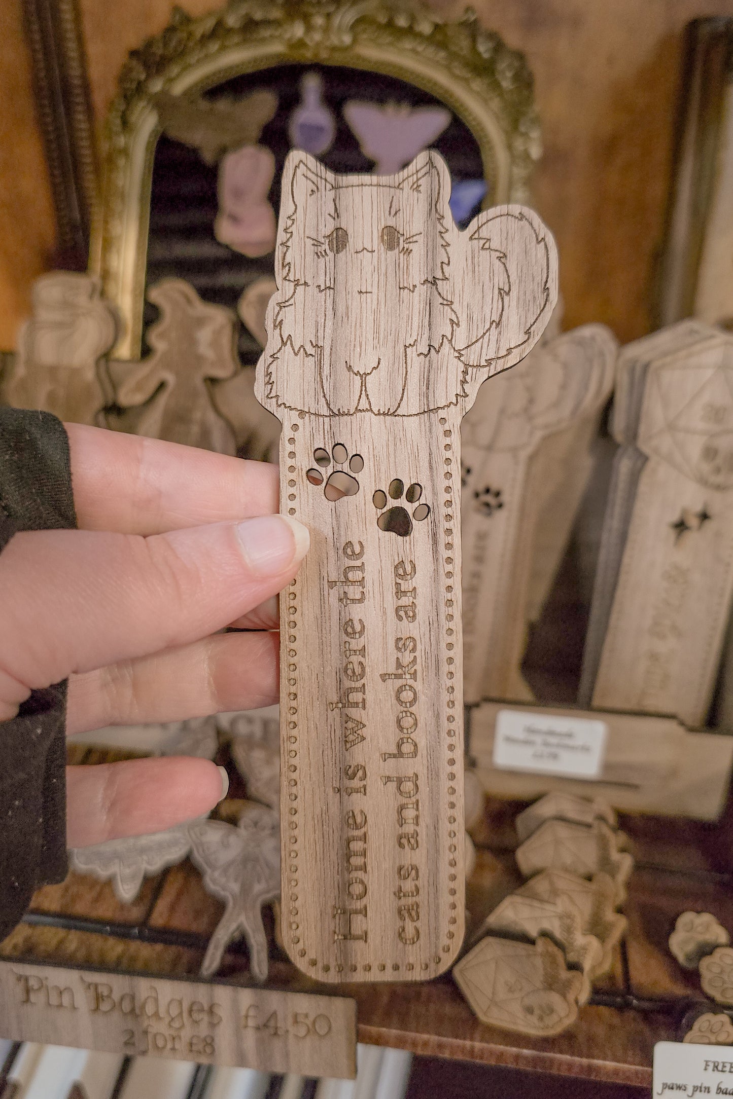 Fluffy Cat Wooden Bookmark