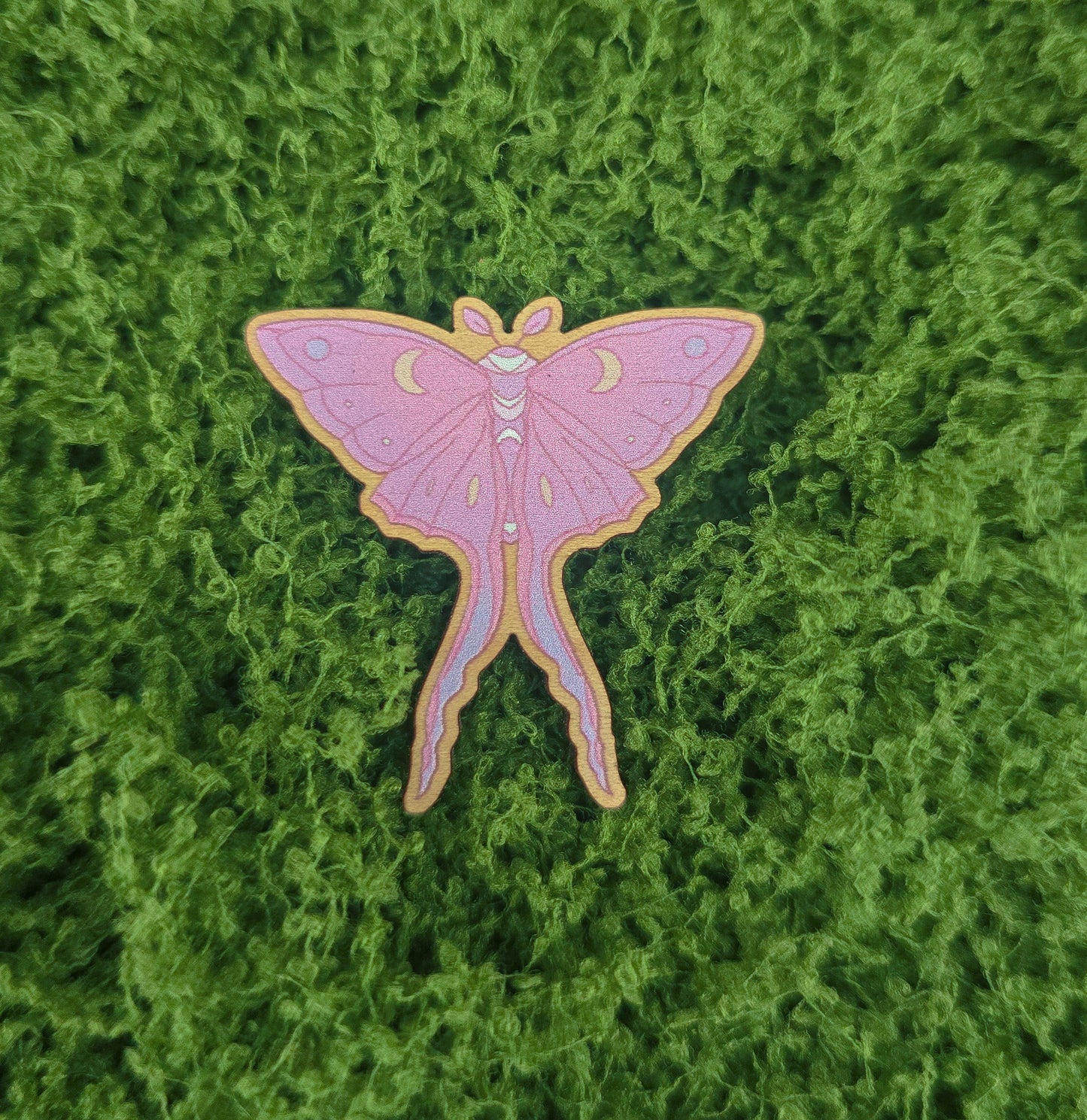 Wooden Lunar Moth Pin Badge